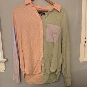 Lulu's Pastel Colorblock Button-Down Shirt in Peach, Sage & Lilac